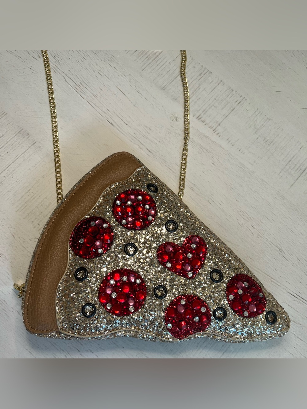 Betsy Johnson Sequin and Glitter Pizza Slice Crossbody Bag